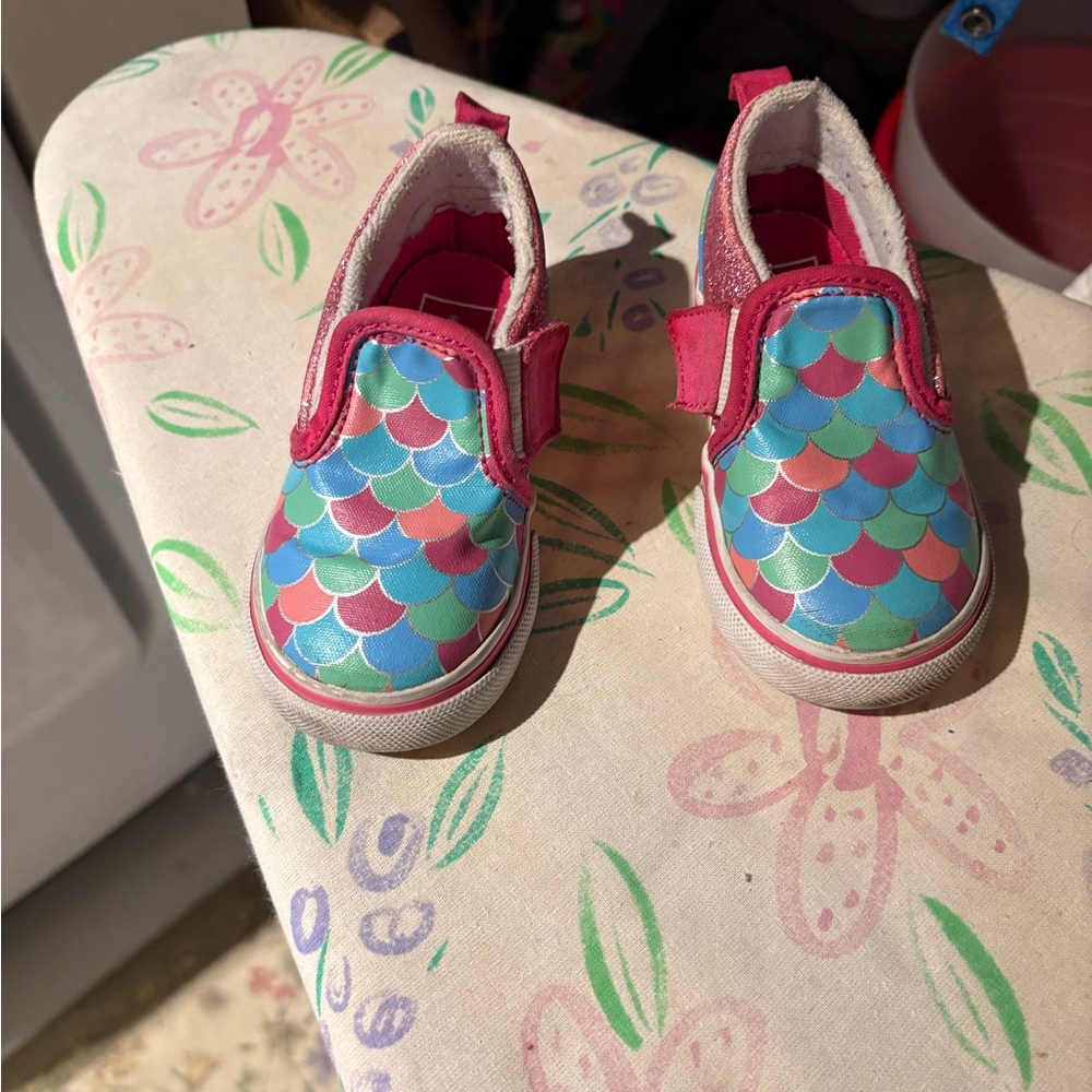 Vans Pink and Blue Mermaid Scale Kids Shoes